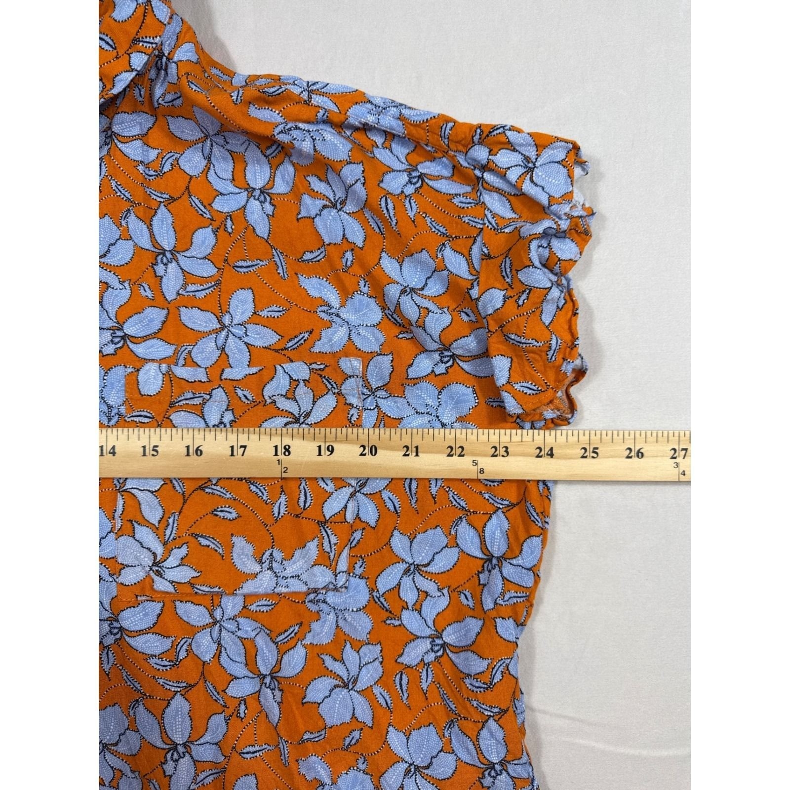 Jessica Simpson Womens XL Orange Blue Floral Tie Front Button Down Blouse Top