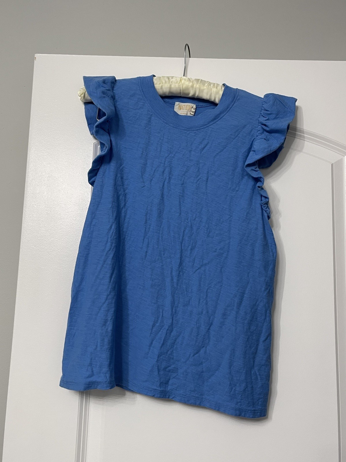 Nation LTD Blue Valentina Ruffle Sleeve Tank Top Size Med Cotton- Great cond.
