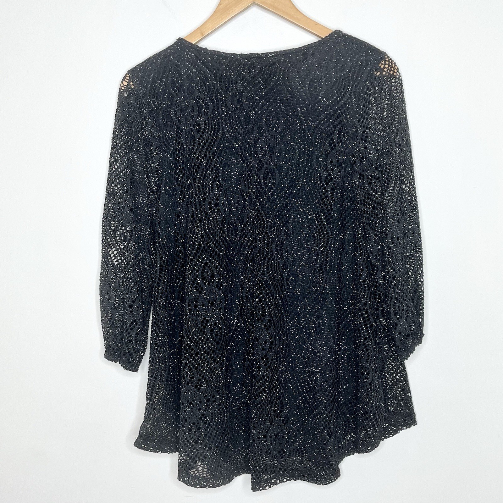 Cocomo Mesh Fishnet Metallic Top Womens Small Sheer Sparkly Tropical Resort