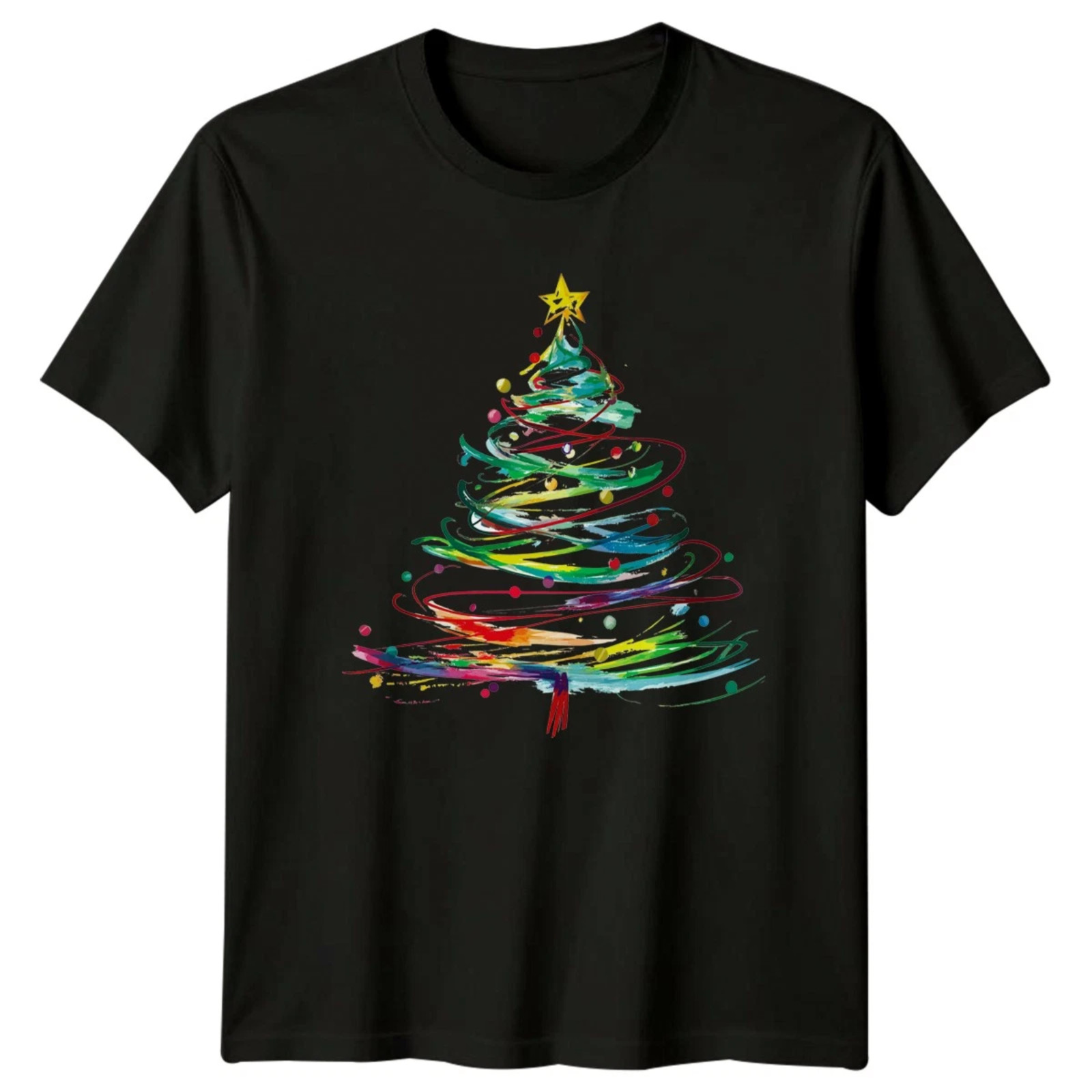 Colorful Christmas Tree Holidays Mens T-Shirt Womens Tee Graphic Unisex Top