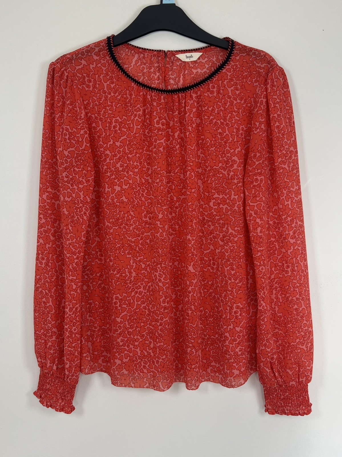 Hush Long Sleeve Red Heart Floral Print Blouse Lightweight Loose Top UK 8