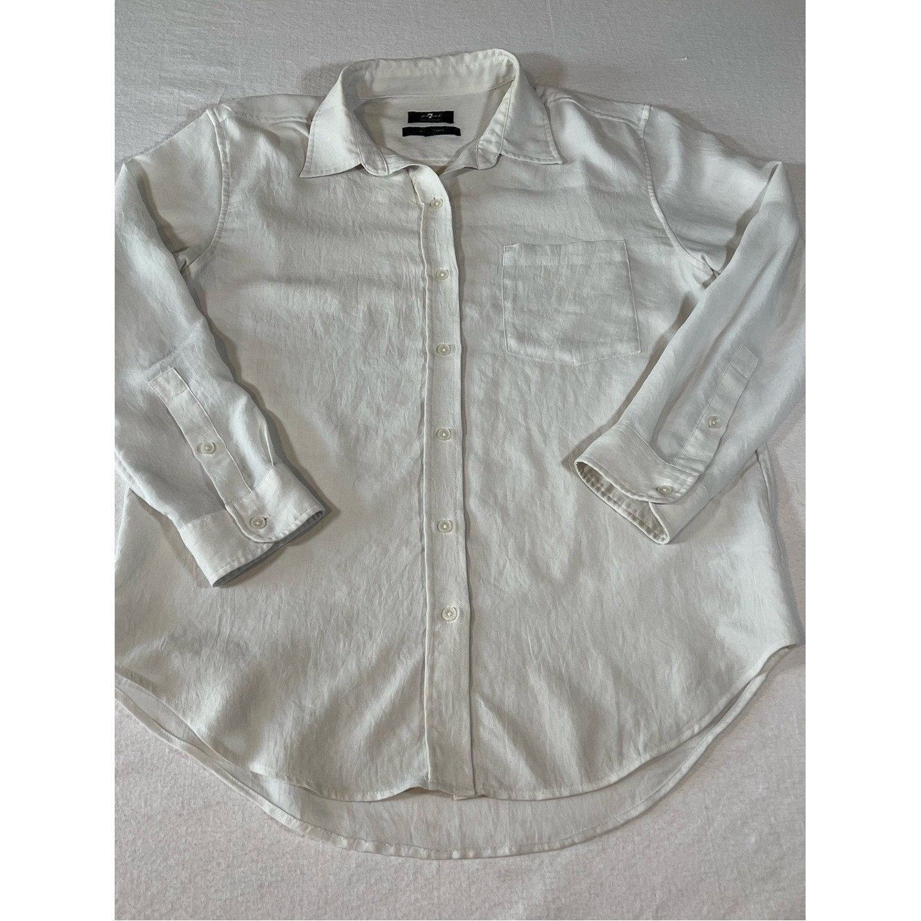 7 For All Mankind Women’s White Long-Sleeve Button Shirt Size Small