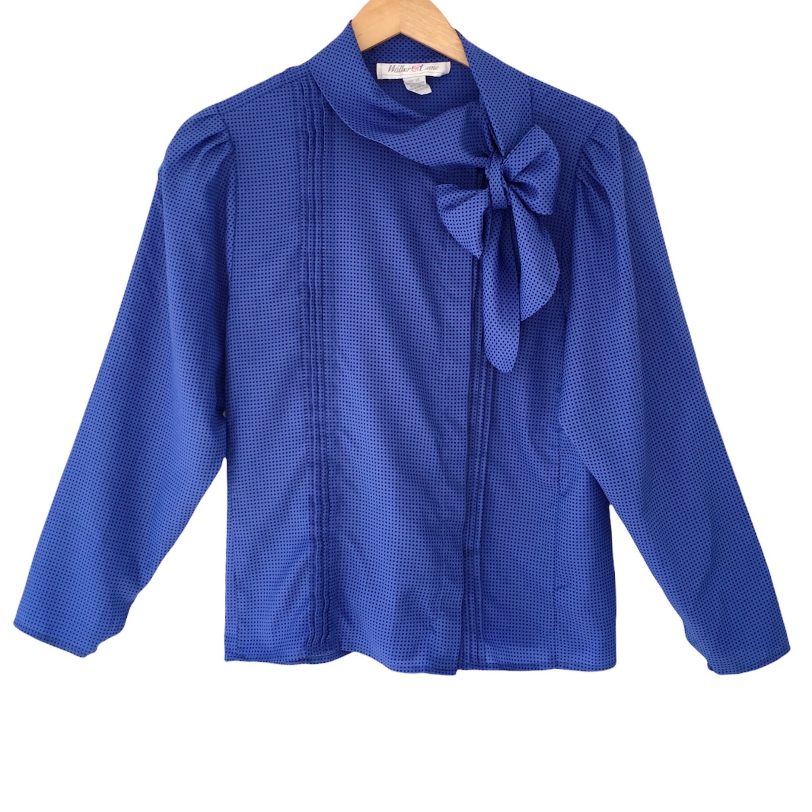 Vintage 80’s Bow Blouse Blue Polka Dot Walker & Lane Sz Vtg 14 Career