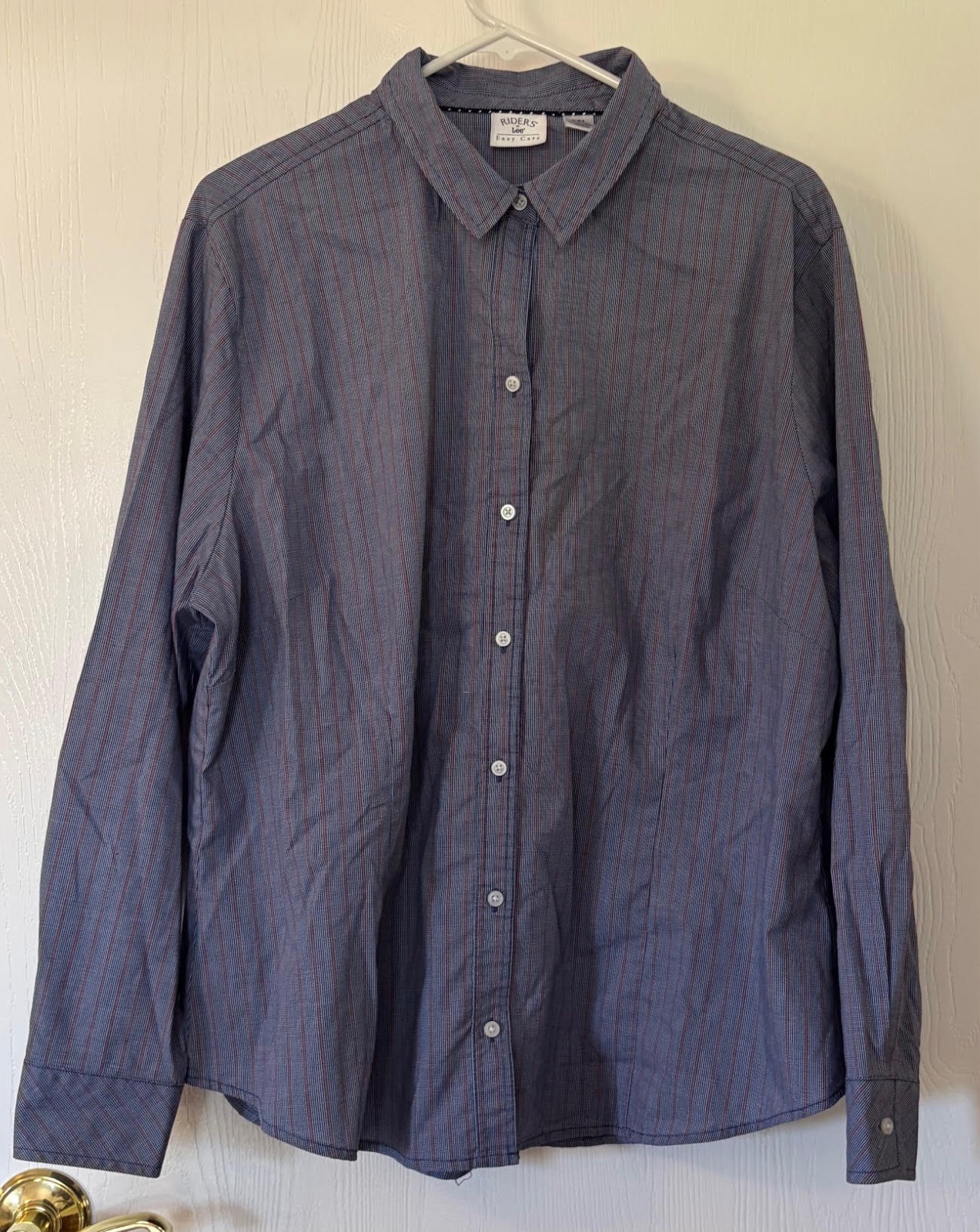 Riders Easy Care casual-business Shirt SIZE XXL Blue w/ orange stripes J0173
