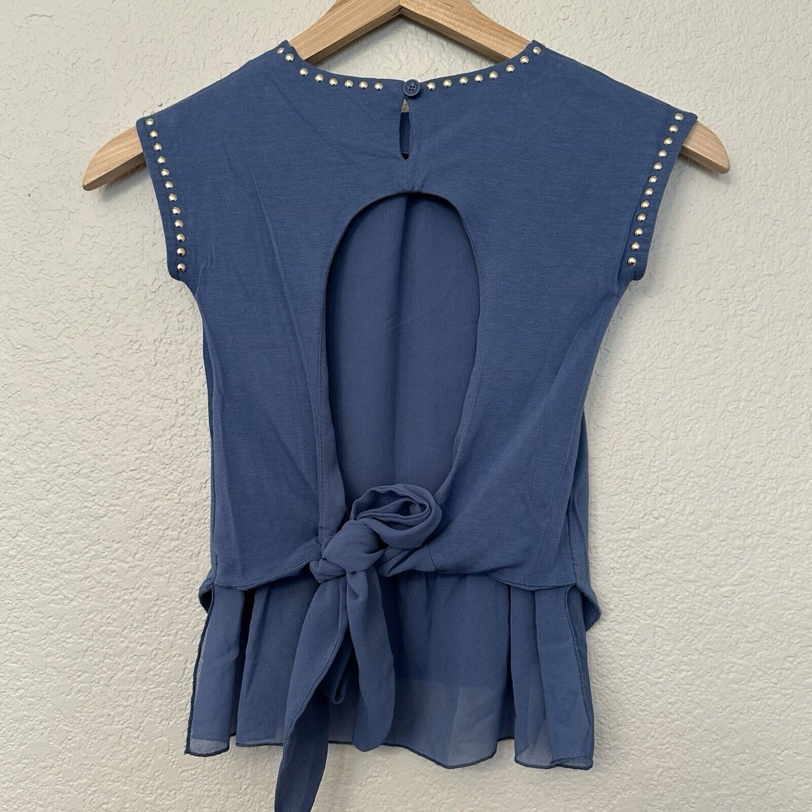 My TwinSet Simona Barbieri Blue Top Sheer Studded Blouse Shirt Size XS 6/116 EUC
