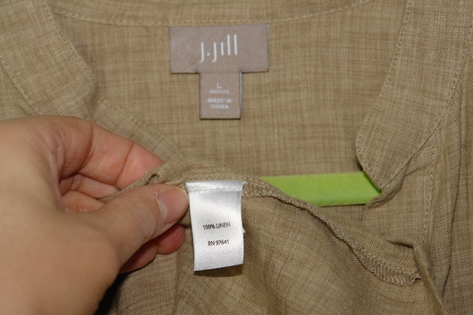 J Jill Brown Bracelet Sleeve Split Neck Brown Linen Knot Button Top Round Hem LP