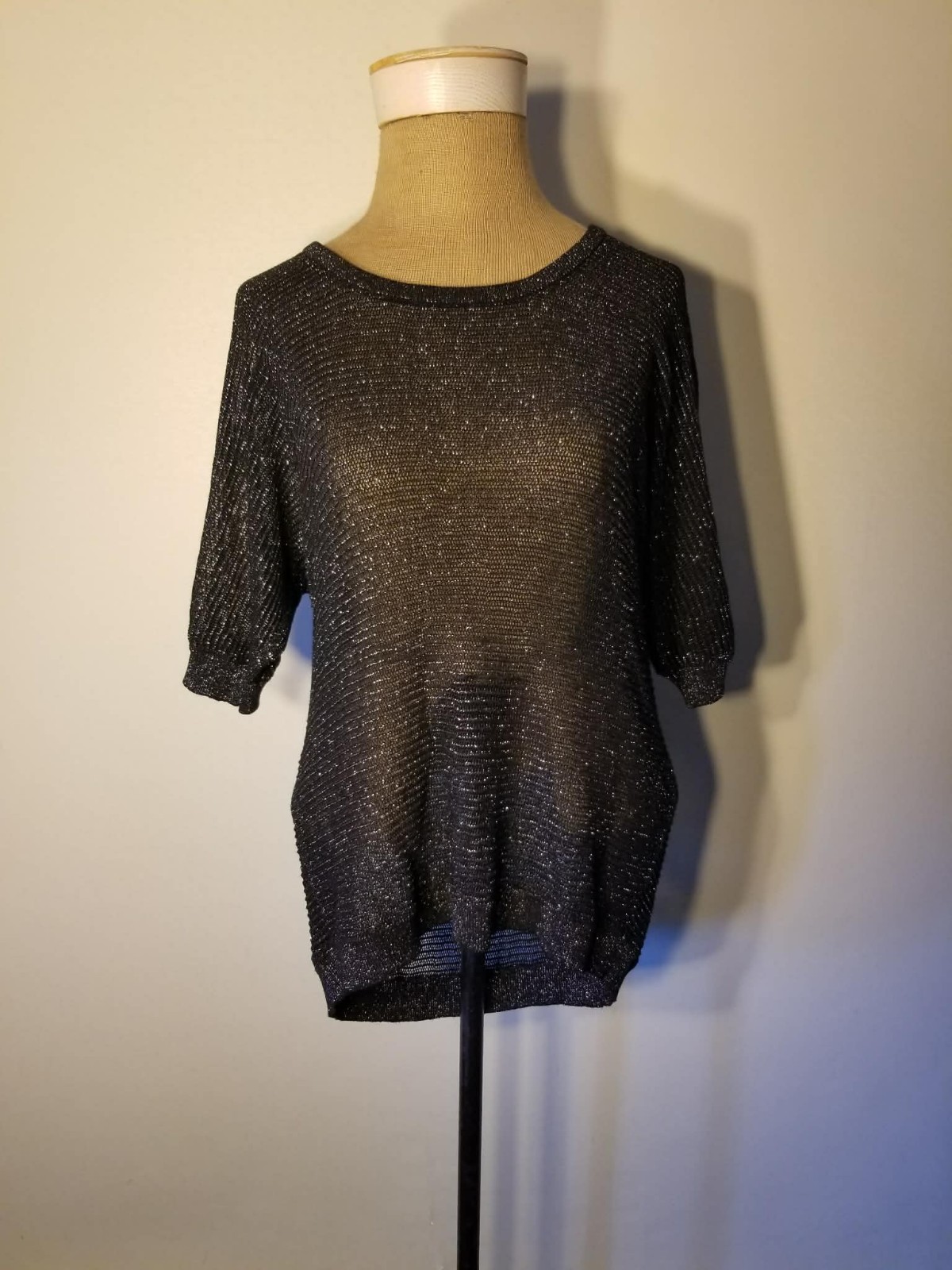 Vintage Plus Size Pink Label Torrid Black Mesh Blouse With Silver Lurex Size 0