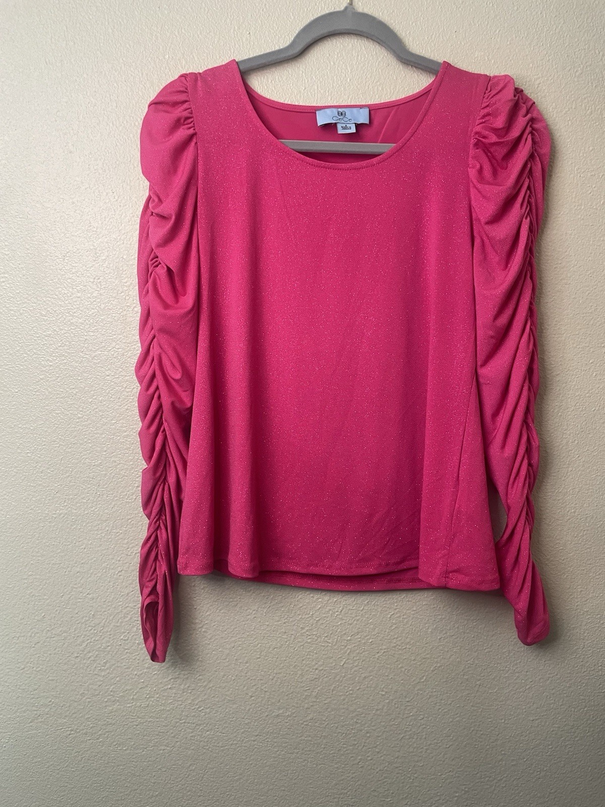CeCe Pink Shimmer Ruched Long Sleeve Blouse Top Size: S