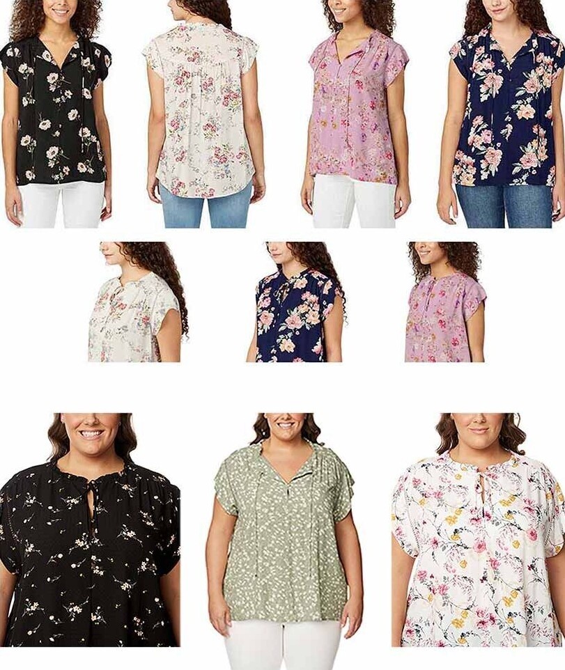 Buffalo David Bitton Women’s Woven Floral Printed Blouse V Neck Flutter Sleeve