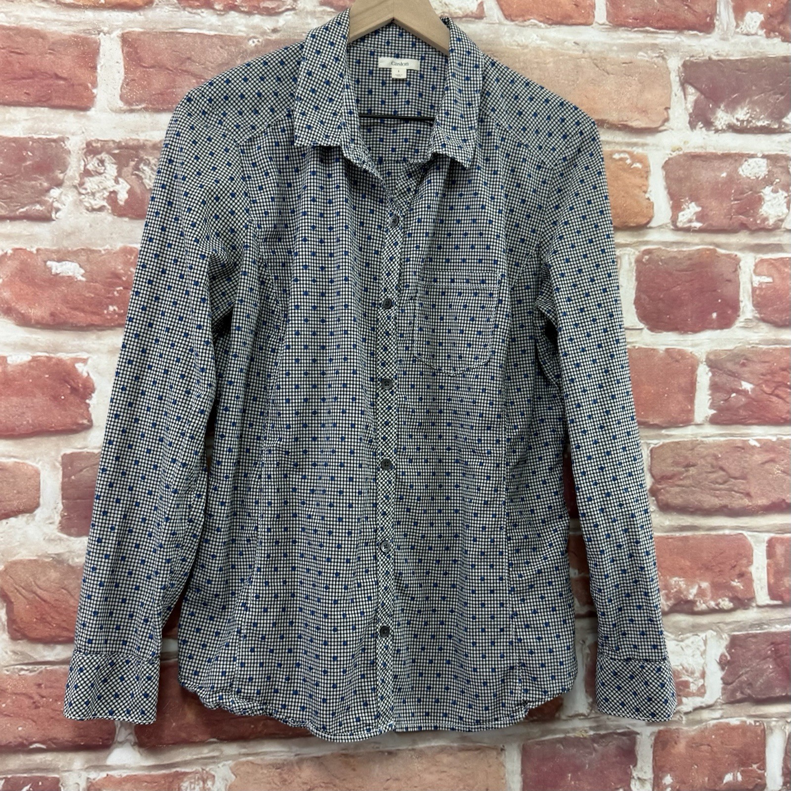 Caslon Top Womens Large Polka Multicolor Plaid Polka Dot Button Up Shirt