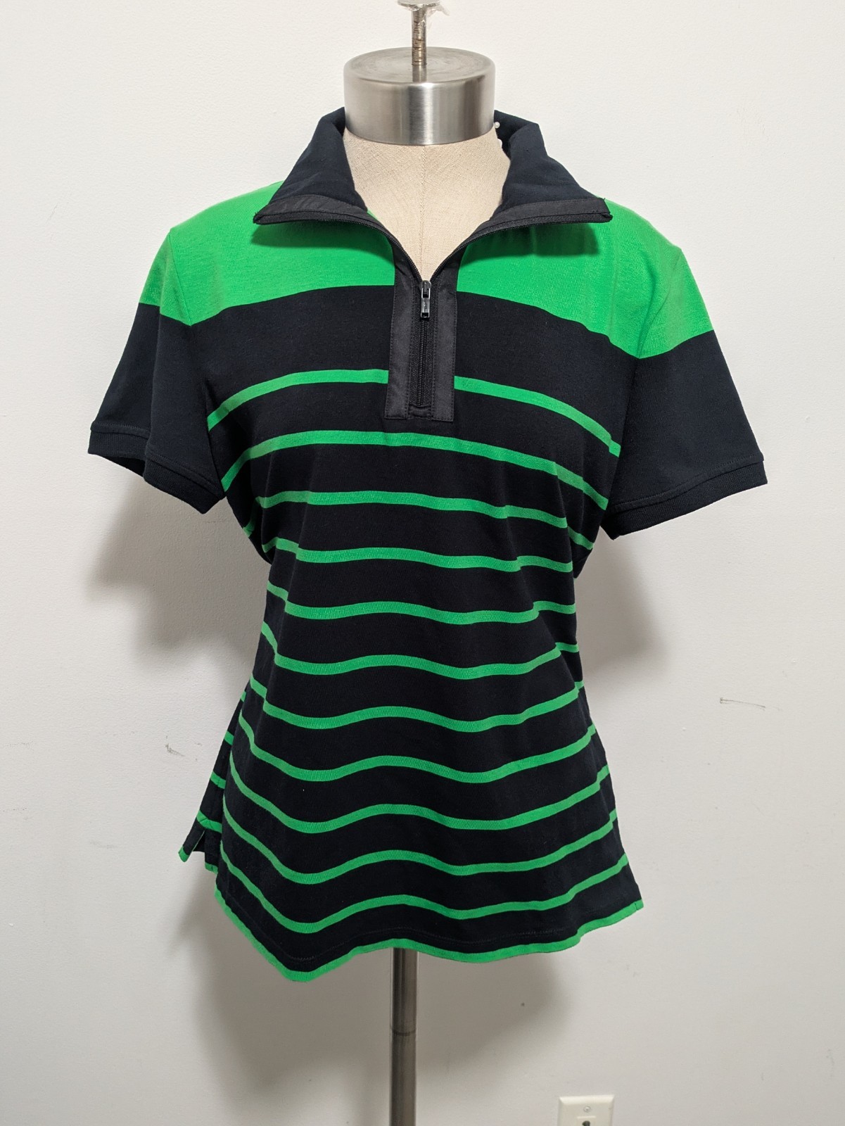 Ralph Lauren Womens Active 1/4 Zip Polo Striped Shirt LARGE Golf Tennis Comfort
