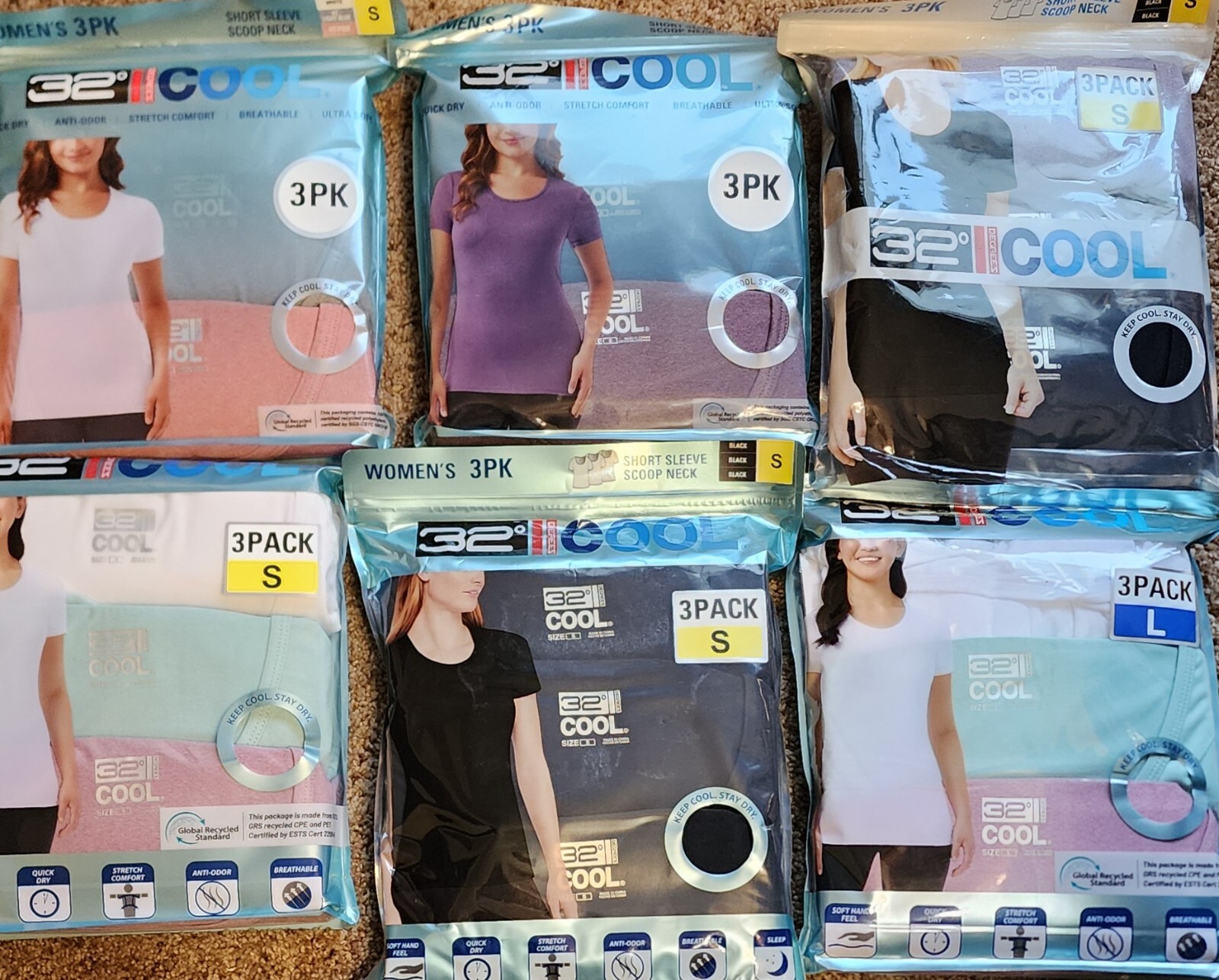 NIP 32 Degrees Cool Womens Size SM (3 in Pkg) Short Sleeve Scoop Neck Tops