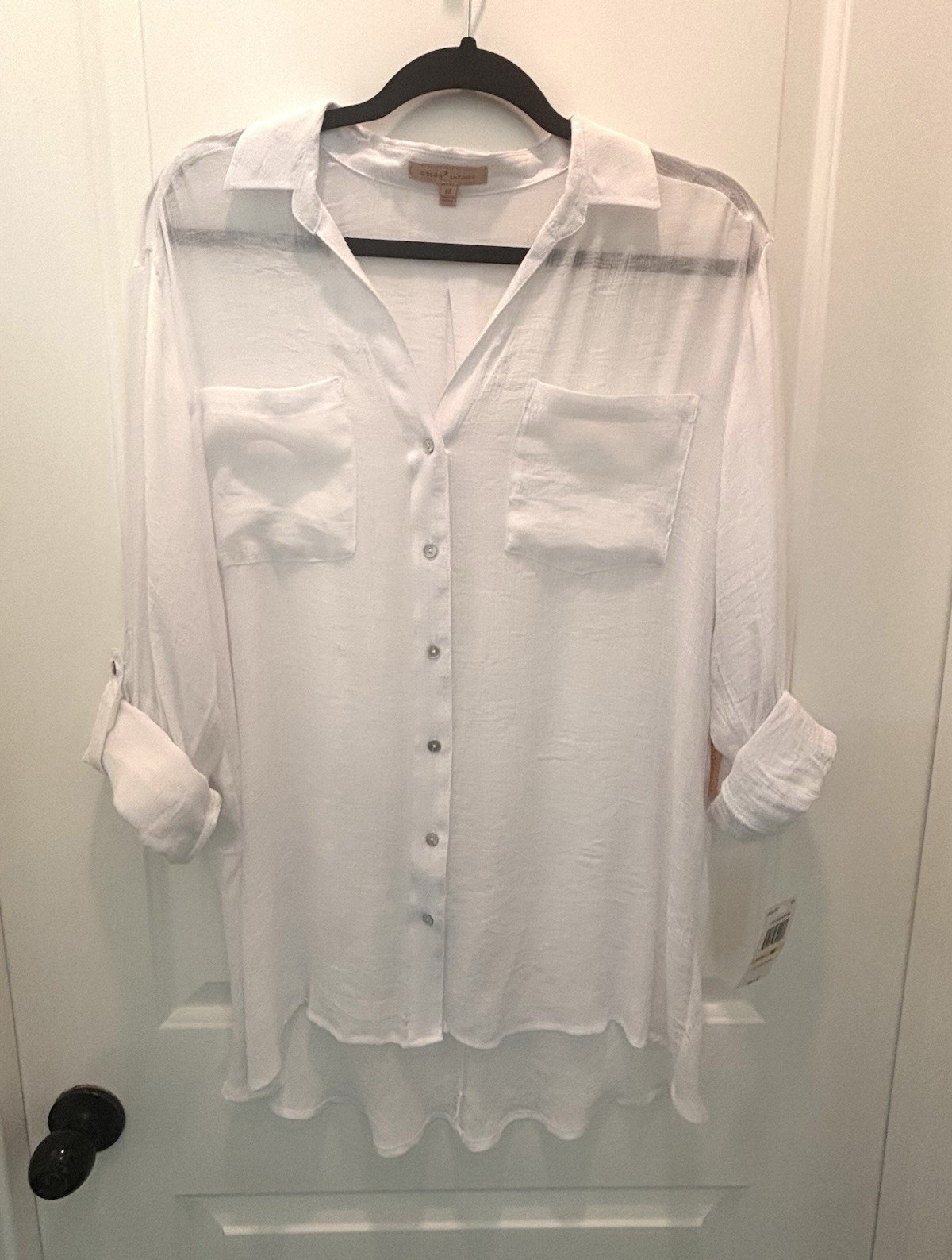 NWT Gibson Latimer White Sheer Lightweight Collared Button-Up Shirt Womens M