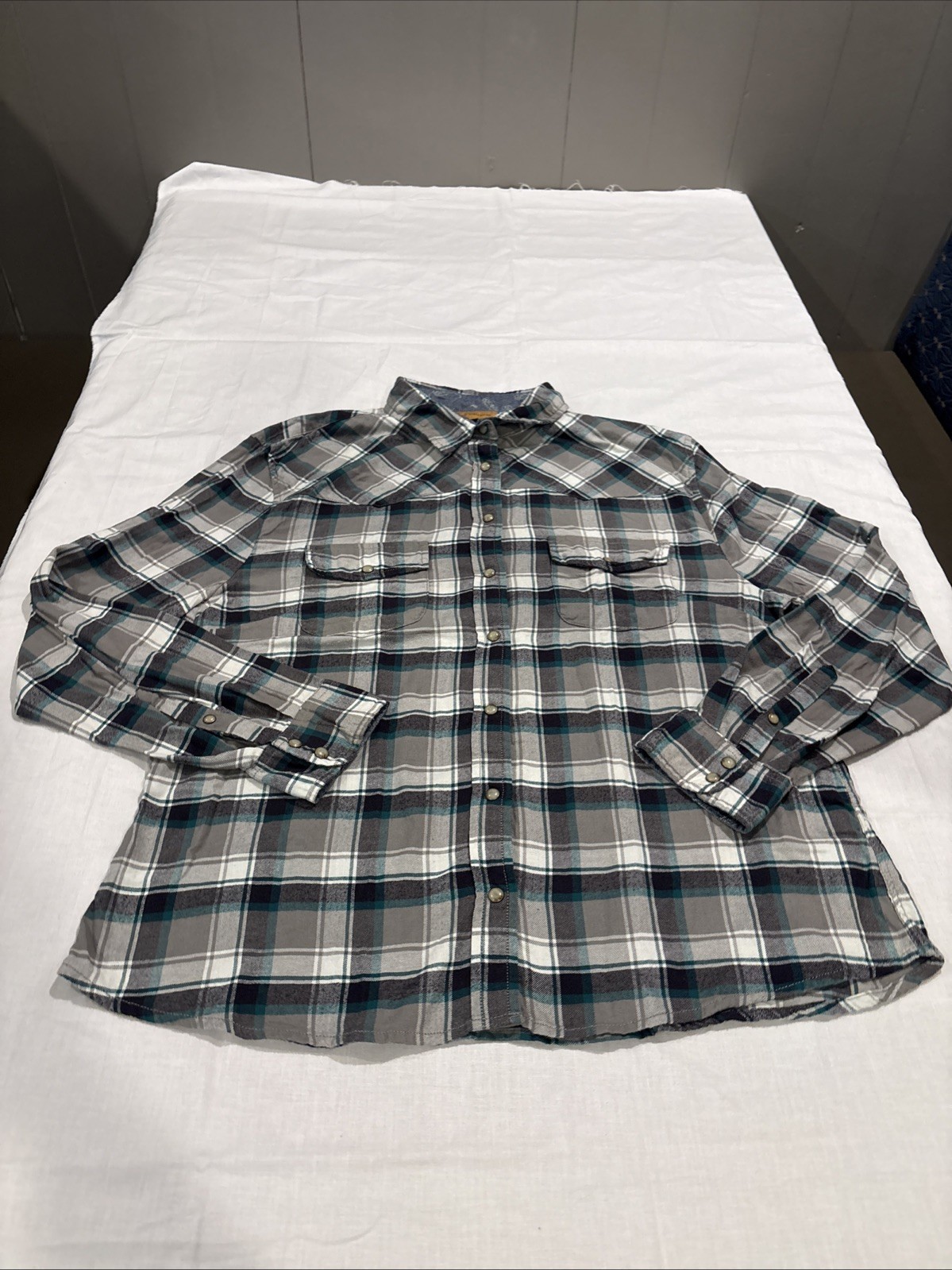 Jachs Girlfriend Bea Blue Flannel Shirt Women’s Large Plaid Snap Button Cotton