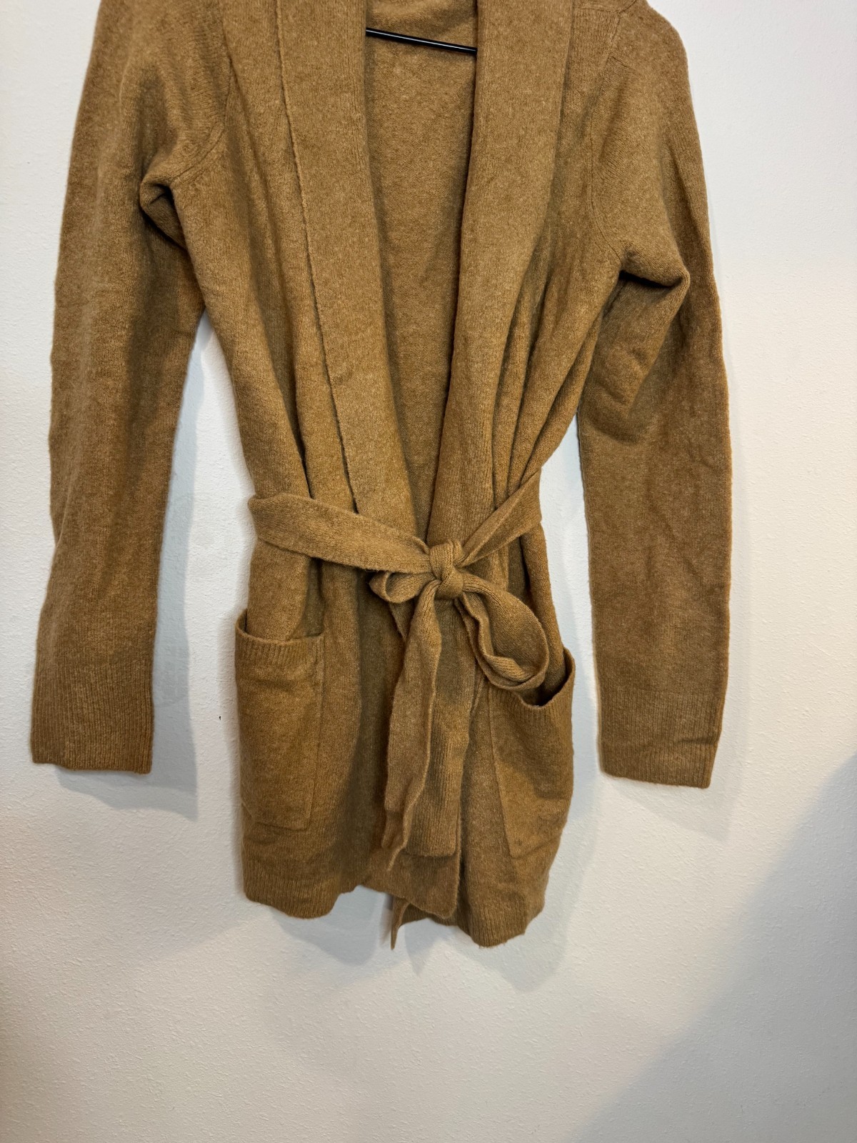 J. Crew Women Size S Camel Tan Belted Open Front Wrap Cardigan Sweater Pockets
