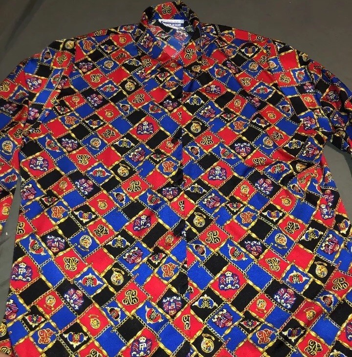 Vintage Women Pendleton Classics Button Shirt Size 16 Red Black Gold Multi