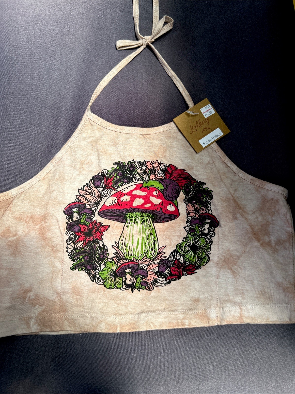 Lakhays Woodland Mushroom Halter Top Crop NWT Boho Festival Fairycore S/M
