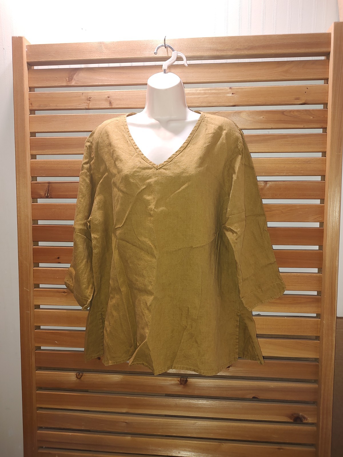 FLAX Woman’s M/L Blouse Earthy Nature Travel Leisure Golden Amber Brown