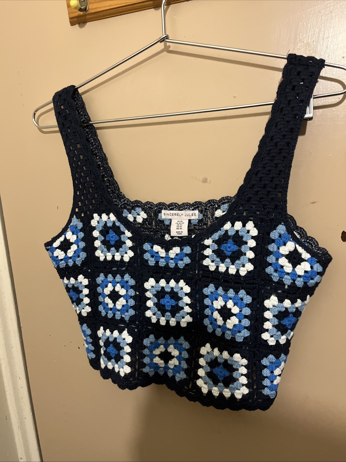Sincerely Jules Crochet Crop Top Women X-Small Boho Granny Square Beach Festival