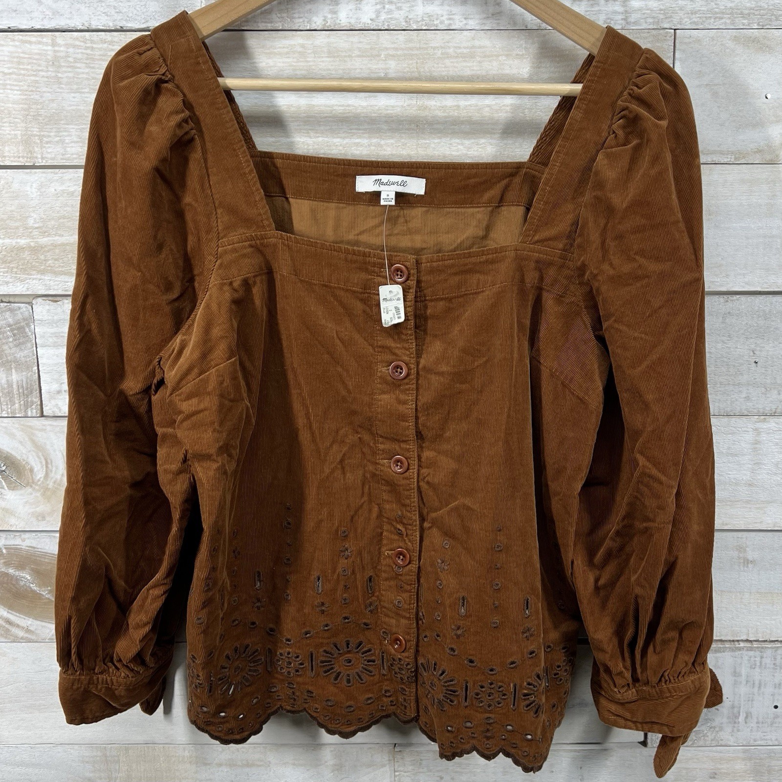 Madewell Embroidered Eyelet Corduroy Boho Top Womens Small Hippie Festival