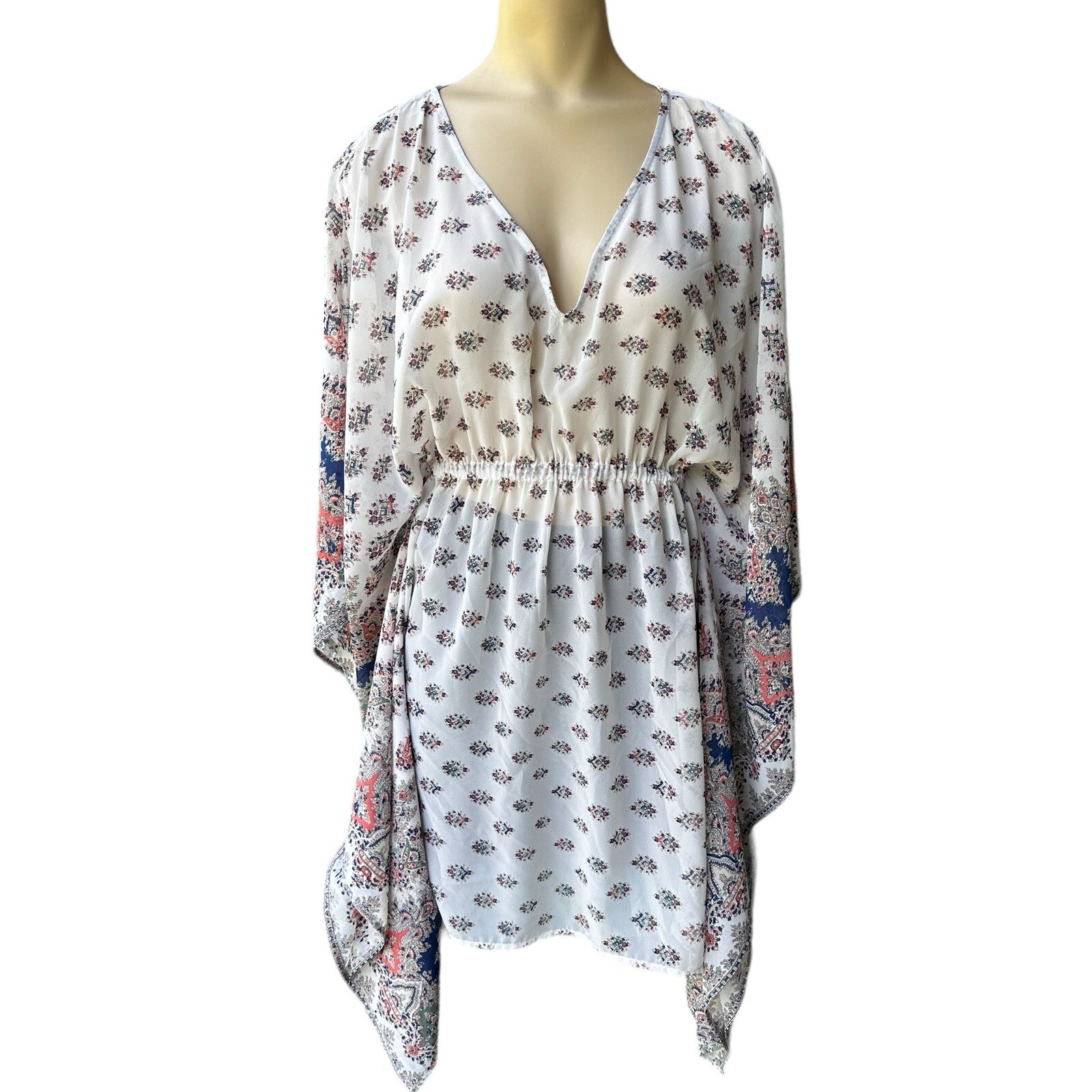En Creme Anthropologie Tunic Top Women’s Small Flared Sleeve Sheer Boho Floral