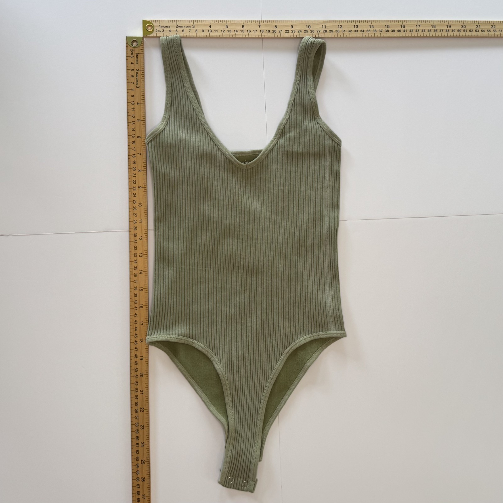 Aura Women’s Green Corduroy Body Suit Tank Top Snaps – Size M/L