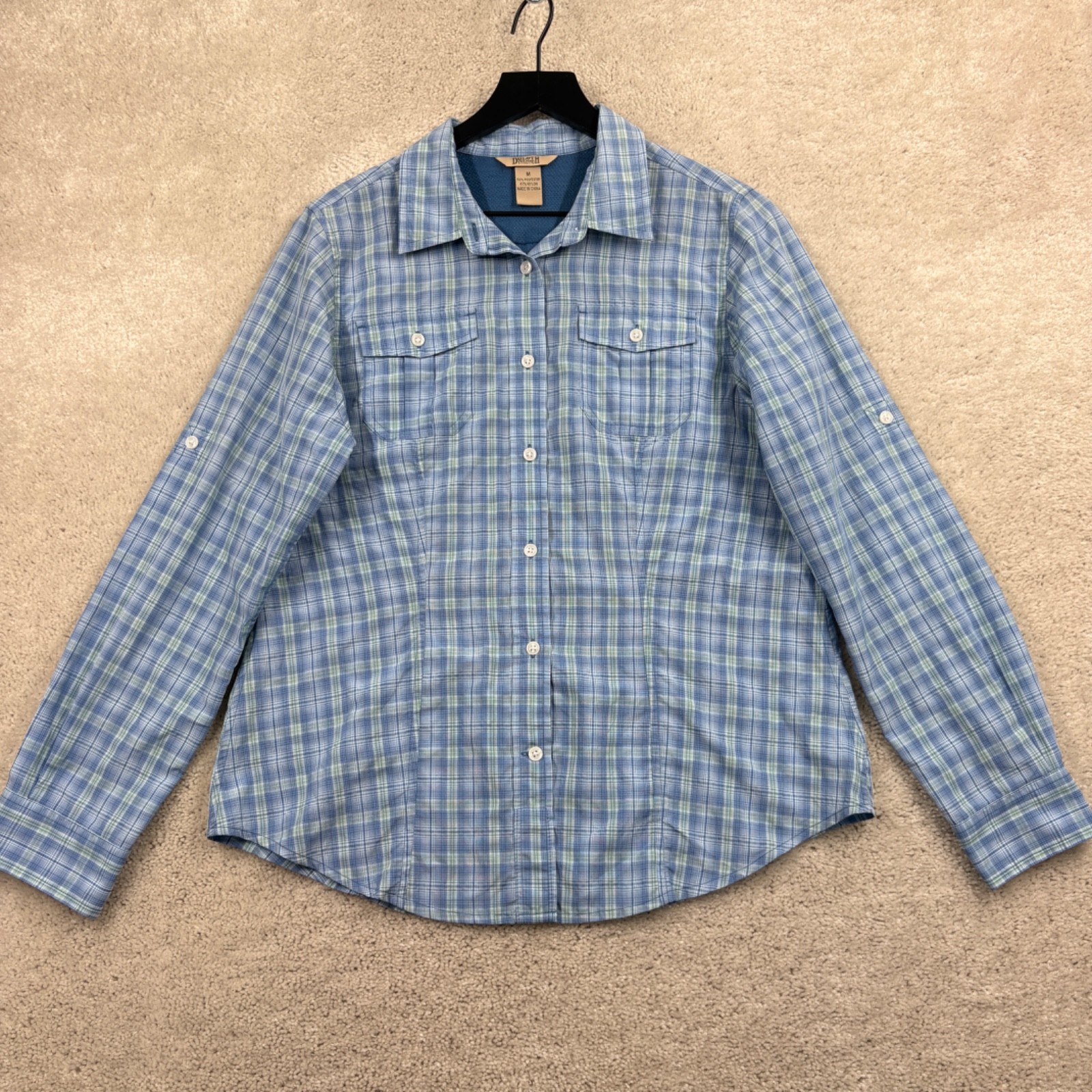 Duluth Shirt Womens Size Medium Blue Plaid Long Sleeve Button Up Hiking Travel