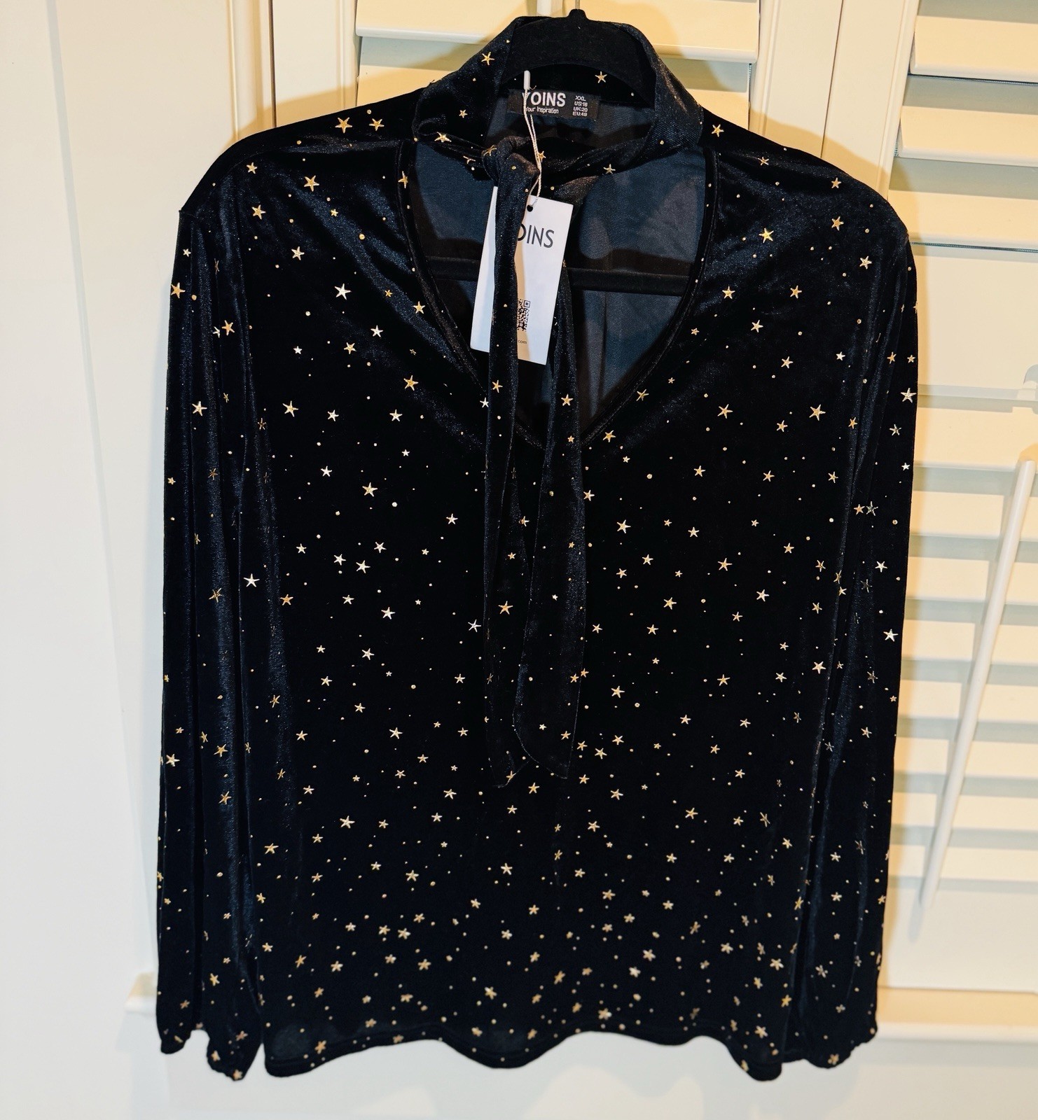 CELESTIAL STARS Black VELVET Size 2XL 16 Women Blouse YOINS NWT Halloween