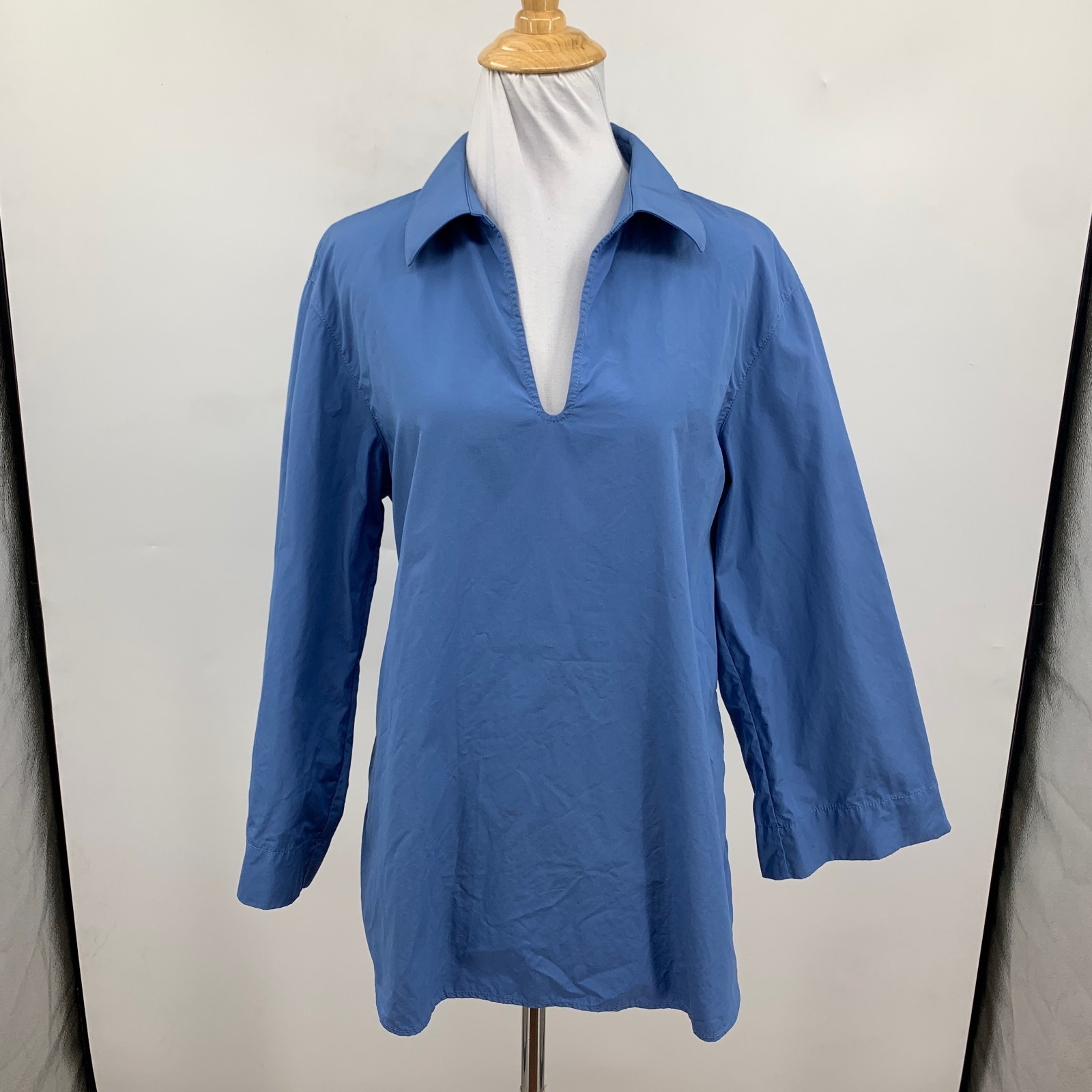 Lafayette 148 New York Blouse Womens M Medium Split Neck Popover Bracelet Sleeve