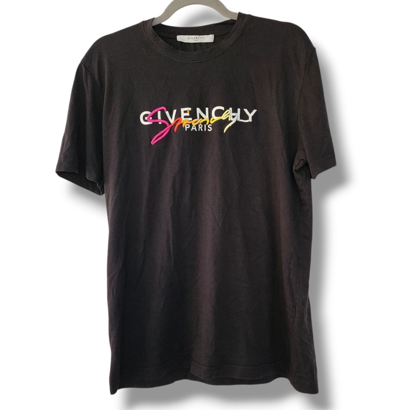 GIVENCHY T-shirt cotton black L fitted Cotton Embroidered Rainbow Designer