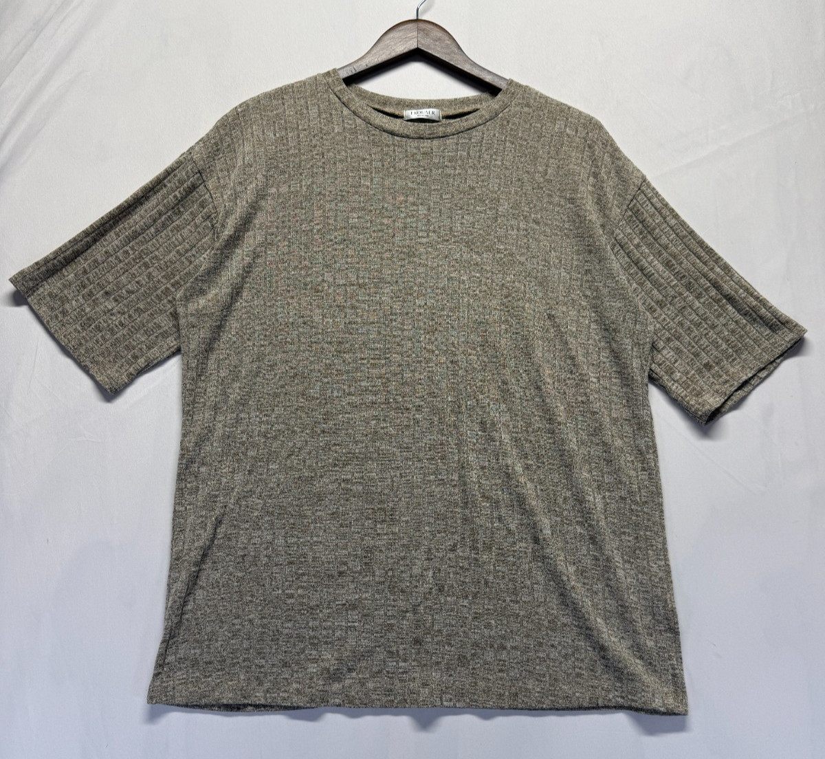 Ekouaer T Shirt Womens Large Taupe Stretch Knit Ribbed Outdoor Everyday Top