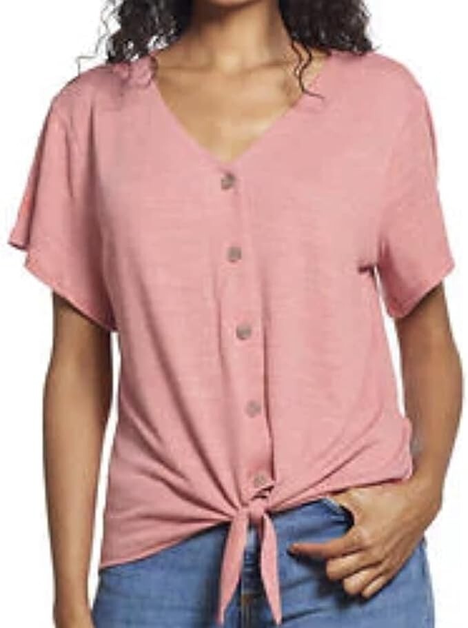 NWT Weatherproof Vintage Women Tie Front Rose Heather Blouse Sz L $60 FLC163