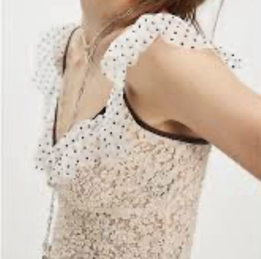 Free People Charlotte Floral Mesh Semi-Sheer Ruffle Polka Dot Crop Top XS NWOT