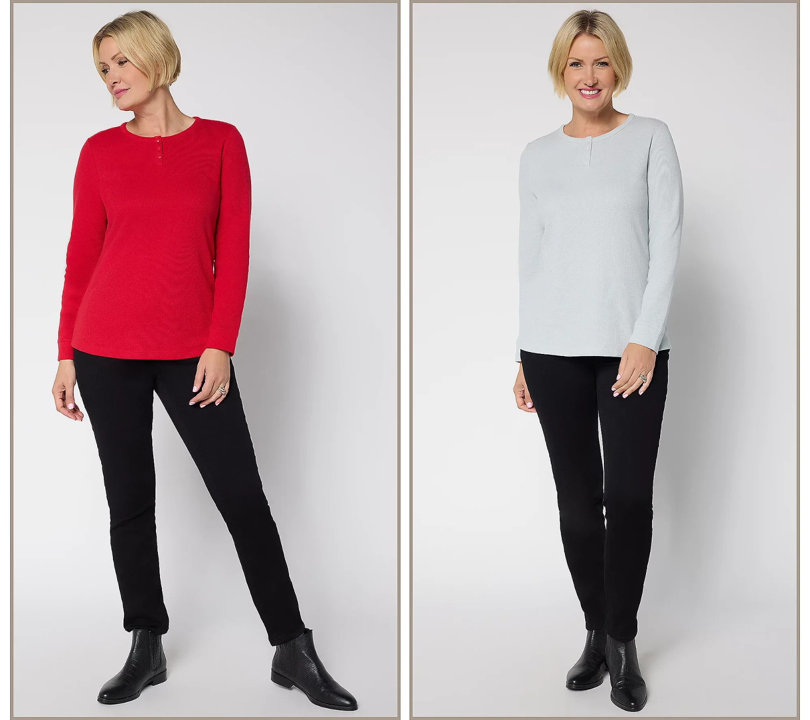 Denim & Co. Essentials 2-Pack Waffle Knit Henley Tops NWT A710615