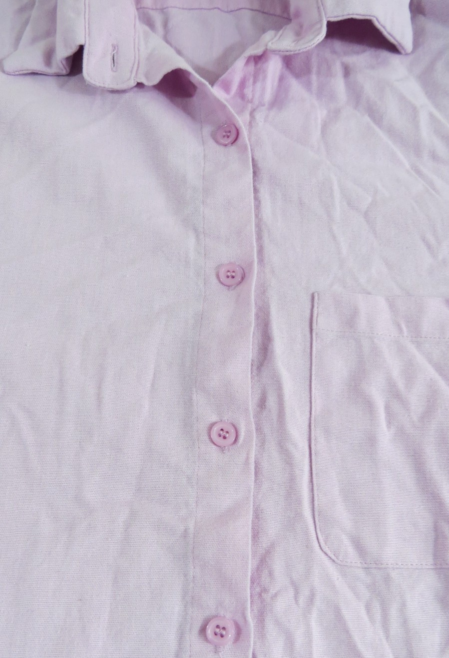 Entro Womens Cropped Button Up Shirt M Pink Linen Blend Long Sleeve Boxy Pocket