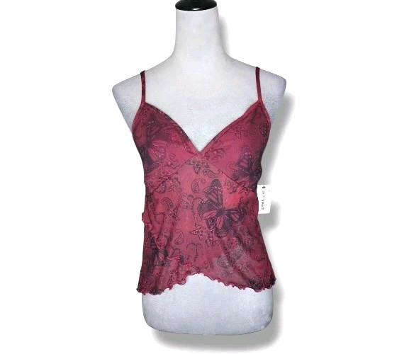 Sweet Lilac Mesh Butterfly Print Babydoll Fairycore Summer Cami Tank Size XL NWT