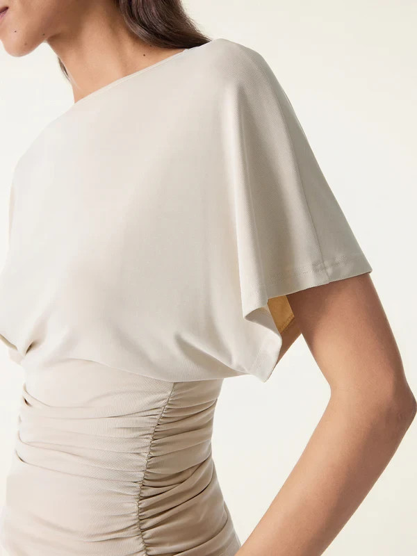Women’s Boat Neck Batwing Sleeve Ruched Stretch Casual Blouse Top, Morning Mist
