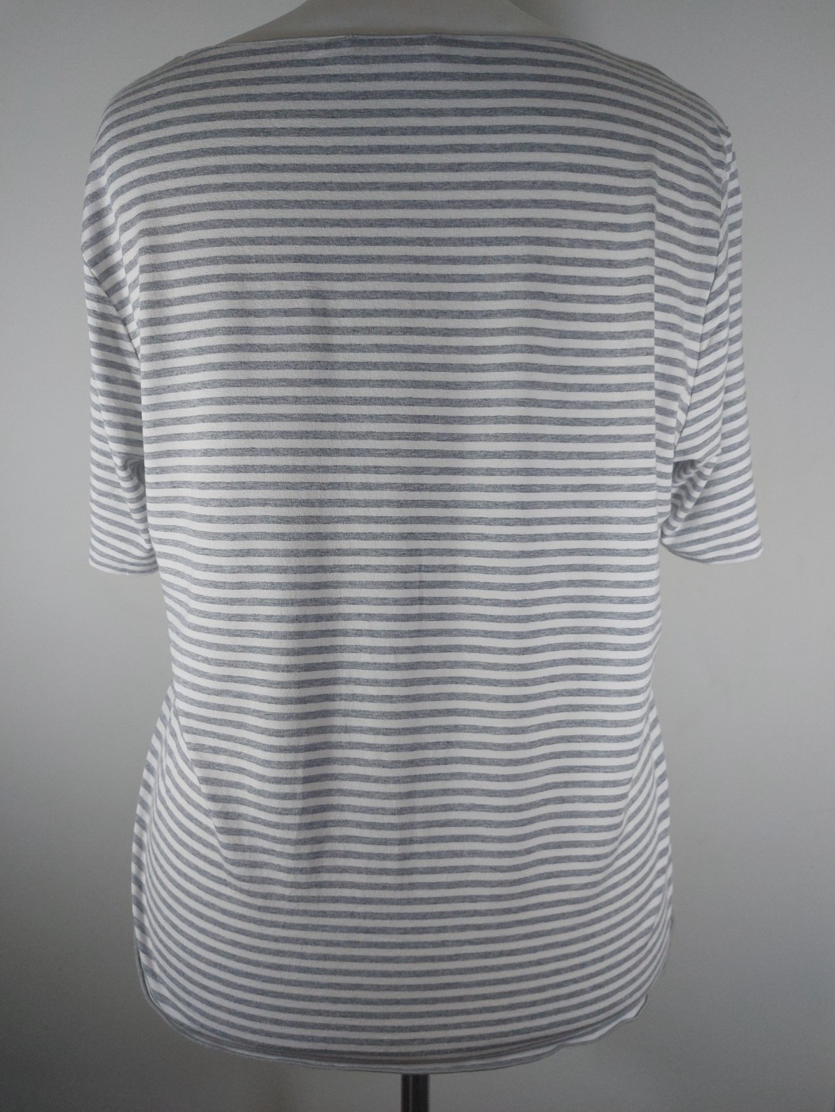 Peter Hahn Womens Grey White Striped T Shirt Stretch Top Short Sleeve Size 22