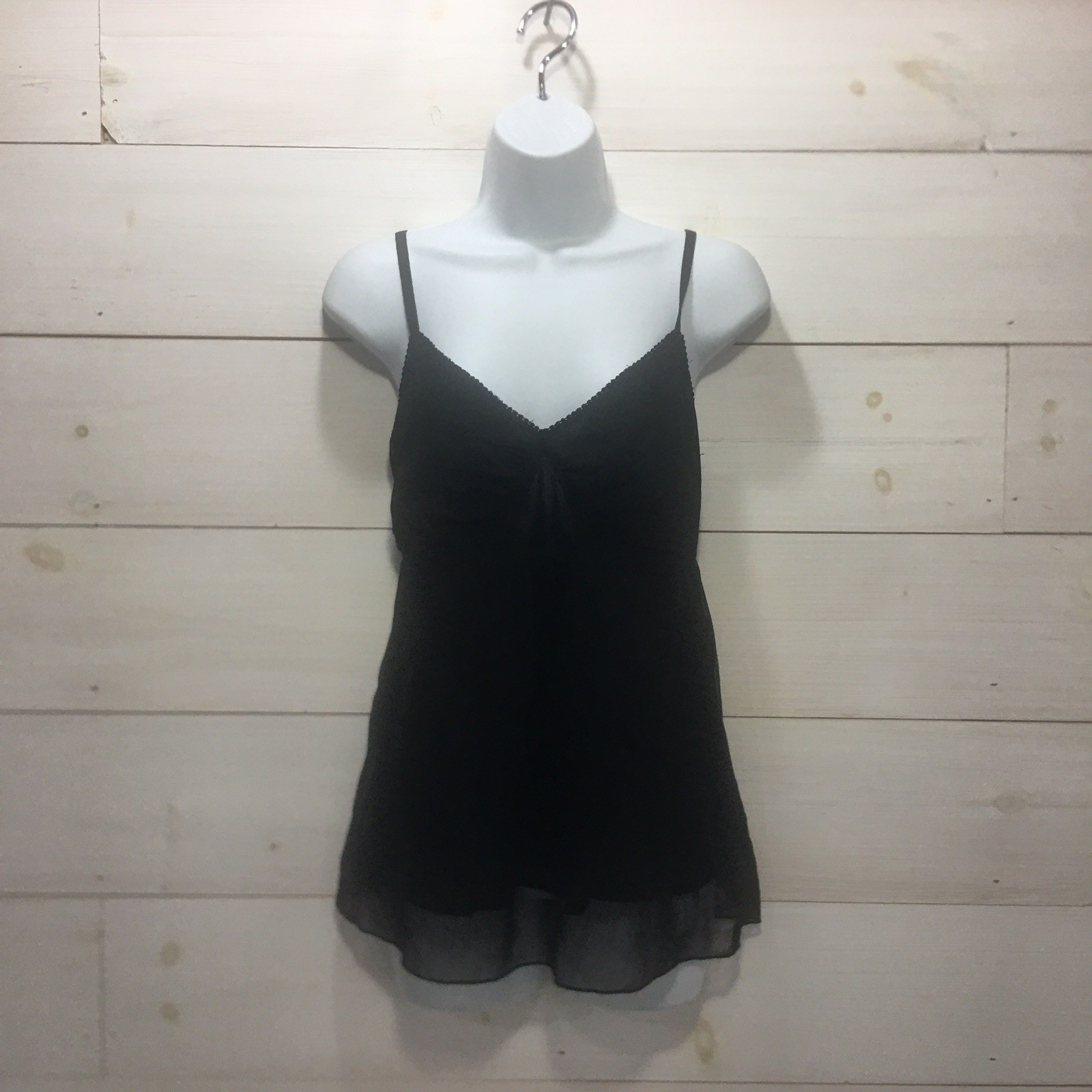 American Eagle Babydoll Cami Tops Sz 6 Black Smocked Open Back Goth 90’S Y2K NOS