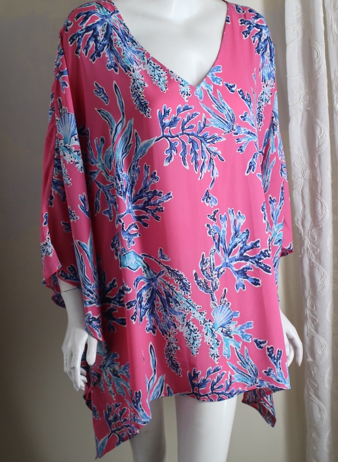 New Kim Gravel Belle 3X PRETTY Pink Blue Coral Sweeping Kaftan Tunic Shirt Top
