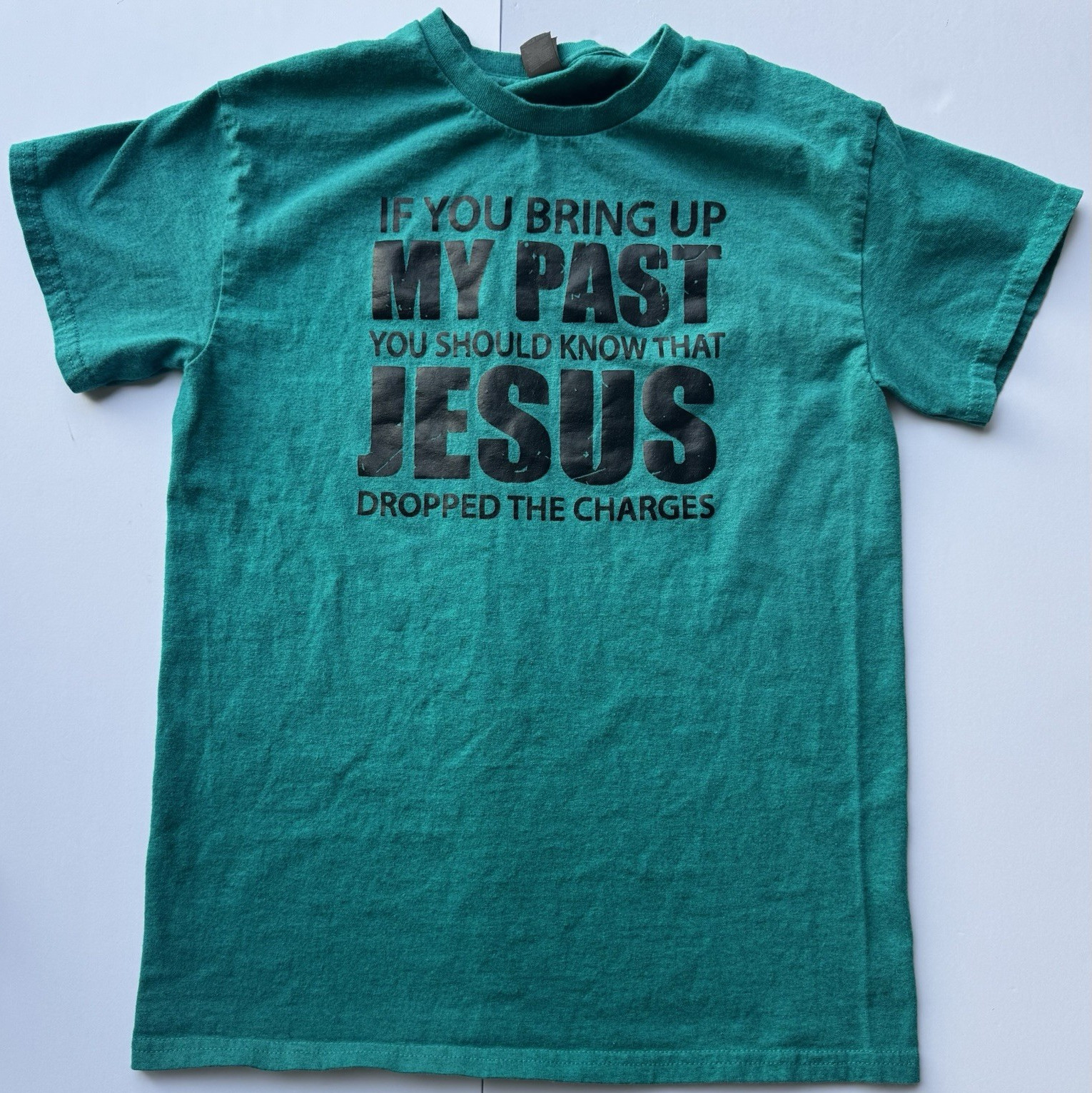 Gildan Heavy Cotton Women’s S Green Short Sleeve Crew Neck Jesus Graphic T-Shirt