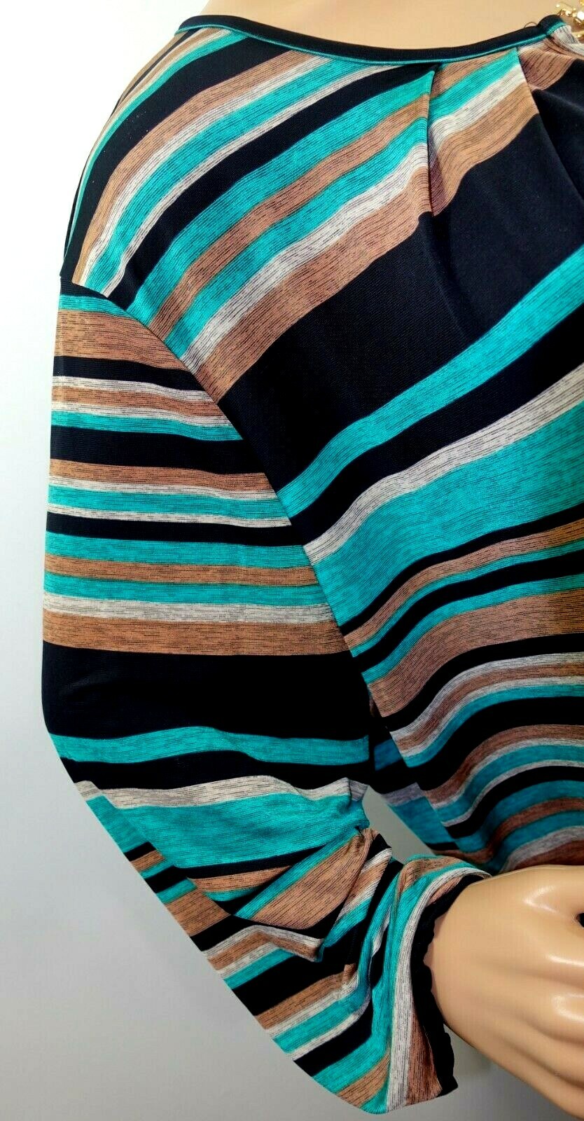 Lapis Women Plus Size 3x Green Black Striped Melange Tunic Top Blouse Shirt