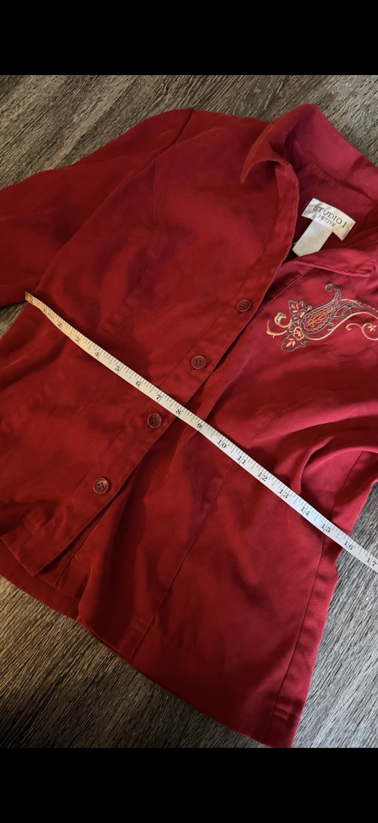 Vintage Studio I Petite Red Embroidered Paisley Button-Up Blouse | Western Boho
