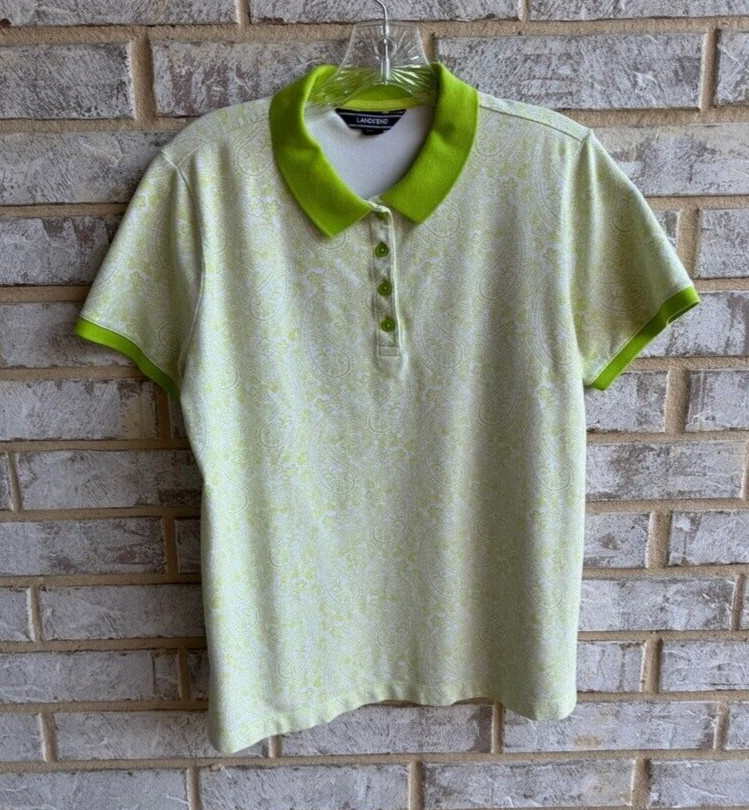 Lands’ End Short Sleeve Paisley Print Polo Shirt Women’s Size M (10-12).