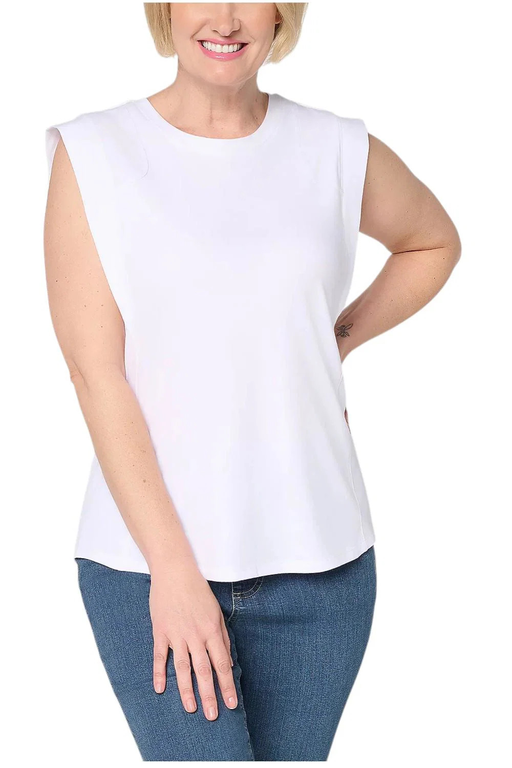 AnyBody Women`s Cozy Knit Jersey Extended Shoulder Tee White