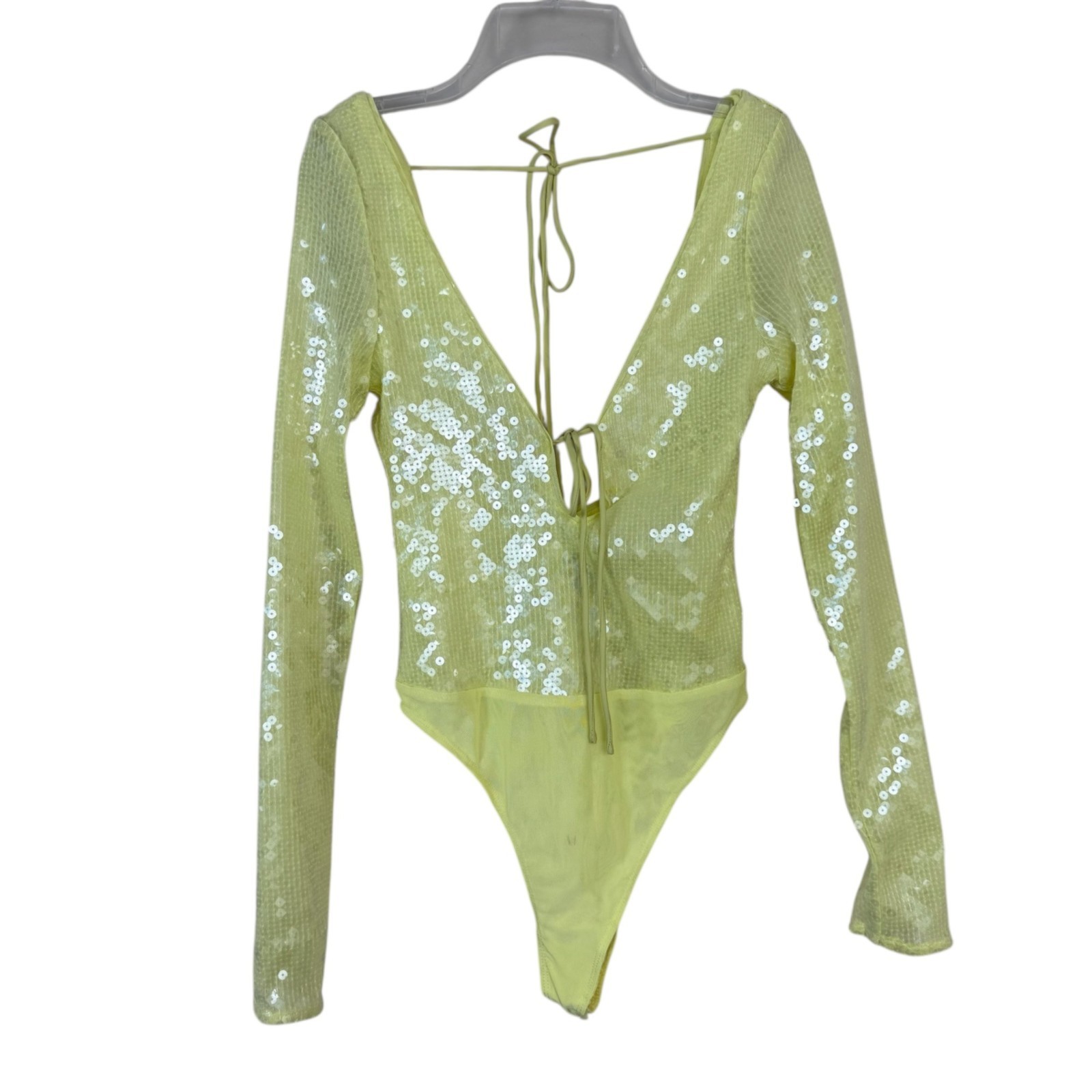 Bardot Revolve NEW Verona Sequin Bodysuit Canary Yellow Size XS / US 2 Party