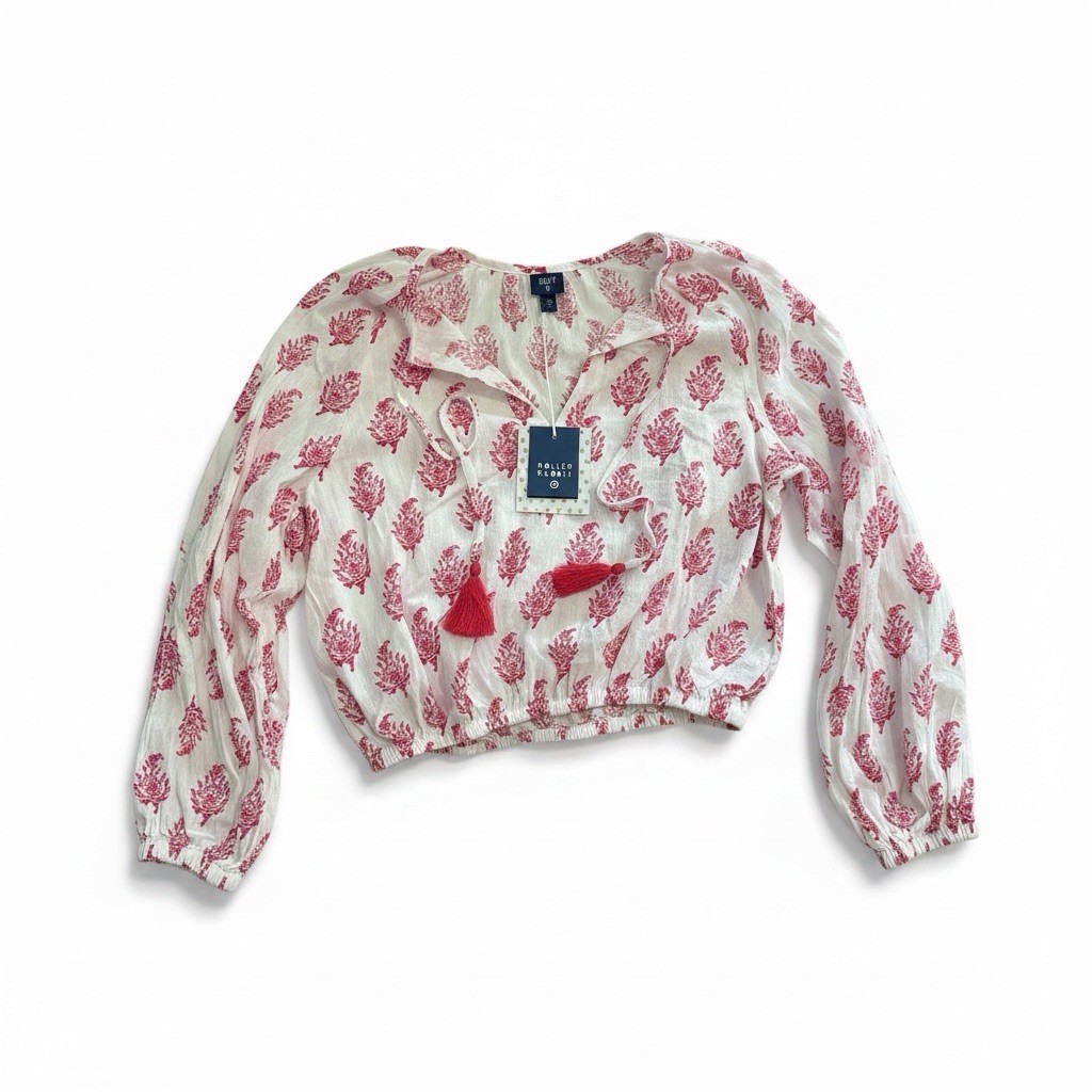 Roller Rabbit x Target Pink Mesilla Crop Blouse Medium NWT
