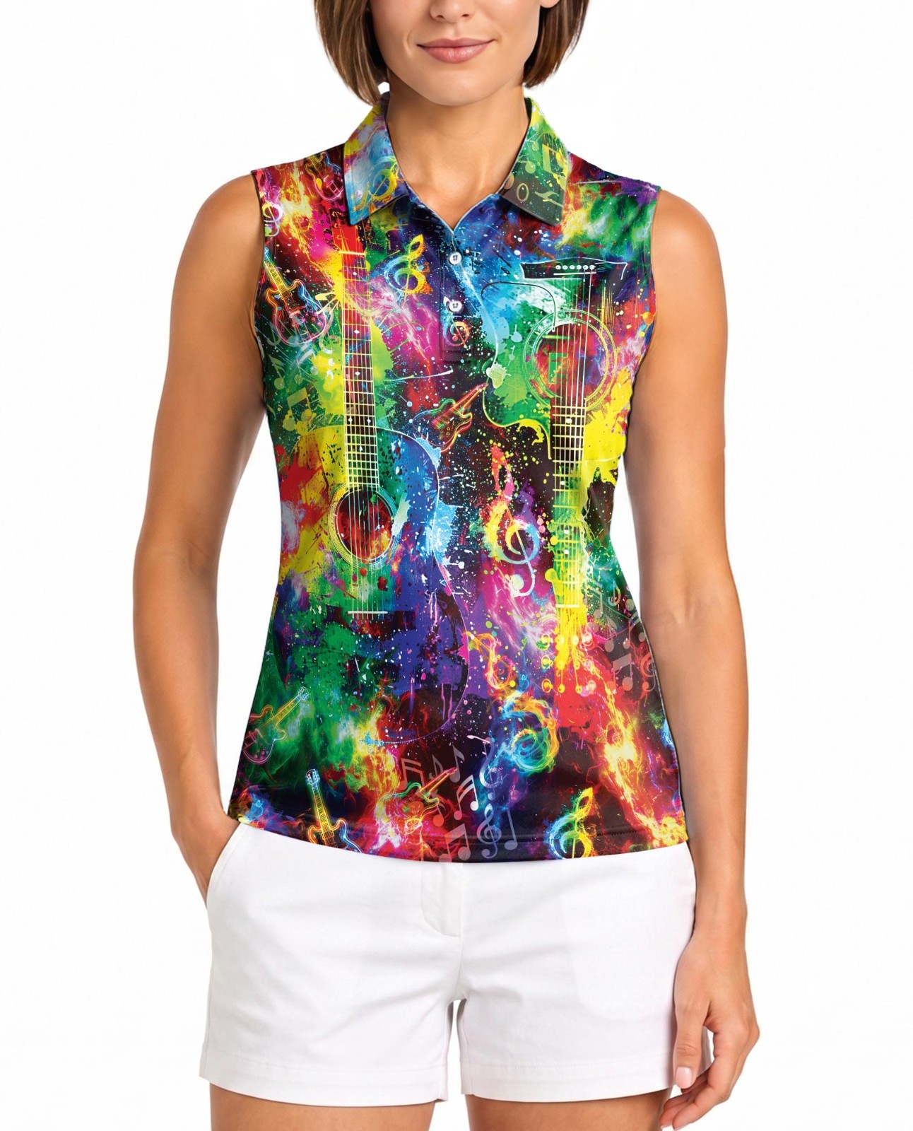 Guitar Music Women’s Sleeveless Performance Polo Shirt Galaxy Golf Tennis