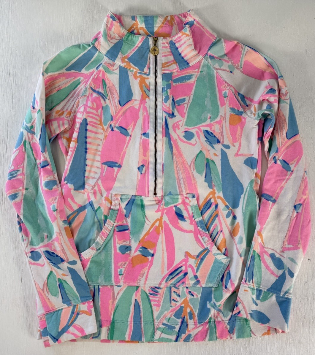 Lilly Pulitzer Womens Skipper Out To The Sea Pullover 1/2 Zip Kangaroo Pocket XS