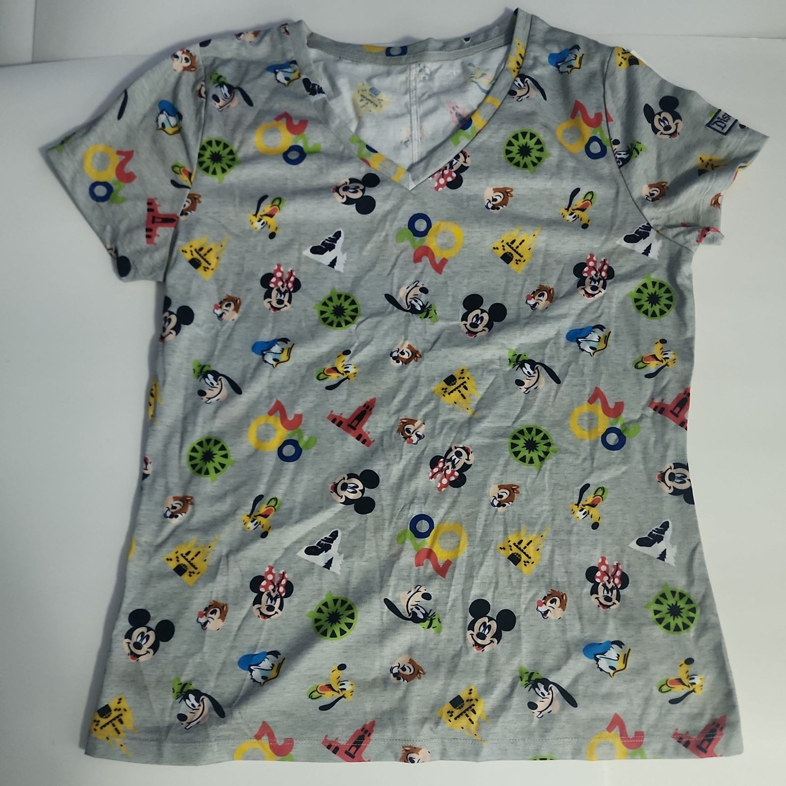 Disney Parks Walt Disney World Authentic 2020 Gray V Neck Top Size Medium